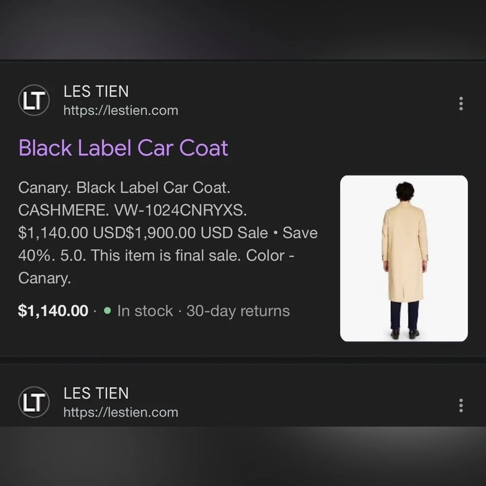 LES TIEN Black Label Cashmere Car Unisex Coat in Canary - Picture 16 of 16
